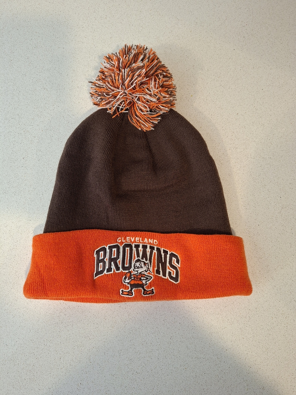 Mitchell & Ness Cleveland Browns Brown and Orange Pom Beanie